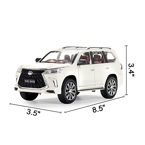 EROCK Exquisite 1/24 Lexus 570 Off-Road Luxury SUV Model, Zinc Alloy Pull Back Toy With Sound & Light for Kids Boy Girl Gift (White)