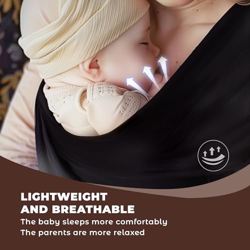 WUFANC Tragetuch Baby Neugeboren, Baby Tragetuch Neugeborene aus Weicher Baumwolle, Belastbar Bis 15 kg, Schwarz Babytragetuch mit Länge 5,3m,Einfach zu Binden,Geeignet Babytrage Neugeborene Ab Geburt