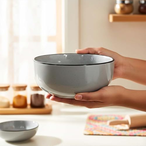 Image of The Earth Store Grey Marble Serving Bowl - 800ML Ceramic Serving Bowl | Microwave & Dishwasher Safe Ceramic Bowl for Home, Gifting & Restaurants