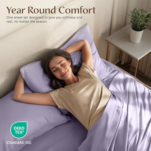 Image of Utopia Bedding Twin Sheet Set - 3 Piece Bed Sheets for Twin Size Bed, Soft and Breathable Microfiber, Includes 1 Fitted Sheet, 1 Flat Sheet and 1 Pillowcase - Oeko Tex (Lavender)