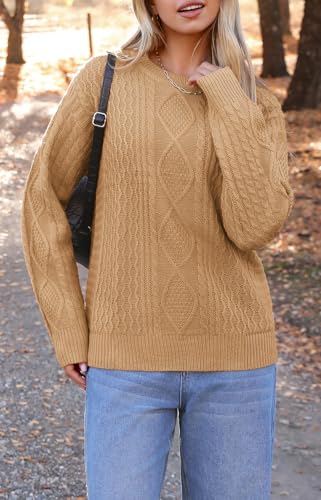 Image of Zeagoo Cable Knit Sweater Women Crewneck Long Sleeve Sweater 2024 Fall Chunky Vintage Pullover Tops