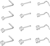 Viojrlly 12 Pcs Anneaux de nez Bouchons d'anneau de nez Vis en forme de L Agrafes de nez Ensemble d'anneaux de nez Femmes Hommes Bijoux d'anneau de nez 3mm Argent