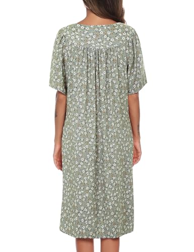 Image of COSUNIONY House Dresses for Women Cotton Short Sleeve House Coat Buttons Down Dusters Robe with Pockets S-XXL