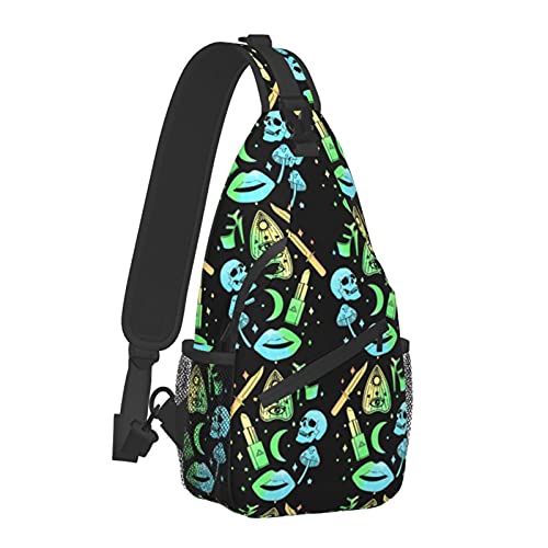 Sling Backpack Travel Hiking Daypack Pastel Goth Witch Creepy Halloween Rope Crossbody Shoulder Bag