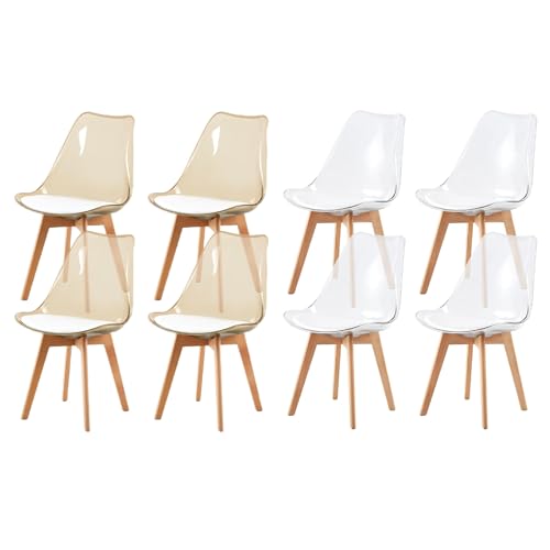 EGGREE Lot de 8 Chaises de Salle à Manger Scandinaves en Bois de Hêtre Testées SGS, 8 Ensembles de Chaises de Cuisine Dossier Transparent et Transparent...