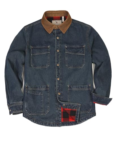 ZENTHACE Men's Flannel Lined Denim Washed Work Shirt Jacket, Fall Winter Utility Jean Shacket 7