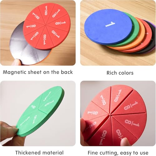 Image of 4 Pack Magnetic Fraction Circles 204 pcs Fraction Bars Set | Rainbow Math Manipulatives Learning Toy for Preschool Elementary School Classroom Educational Kit