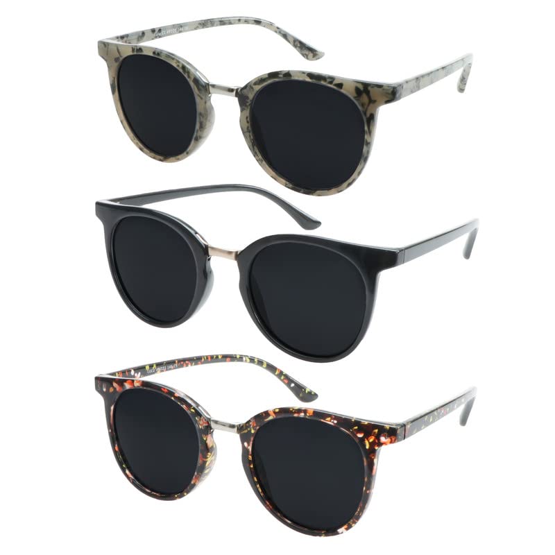 Image of Reading Sunglasses Vintage Round for Men and Women Protection Shades 3 Pack (Grey+Black+Floral, 2.25 Magnification)