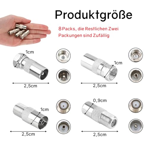 Powice 8 Stücke Koaxialkabel Verbinder, Sat Kabel Verbinder, F Stecker Sat Kabel, Antennenstecker, TV Koaxial Stecker Kit für Satellitenkabel, Antennenkabel