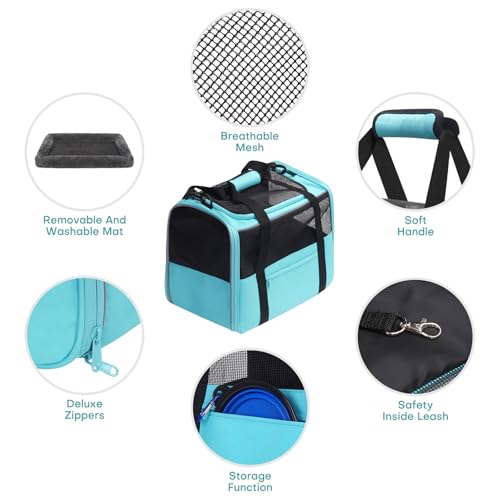 Image of JUNGYOUN Premium ​Cat Carrier - ​Pet Carrier for Cat & Small Dogs up to 15lbs - ​Airline Approved Travel Dog Carrier with Anti-Escape Zippers, Collapsible Travel Bowl & Padded Strap