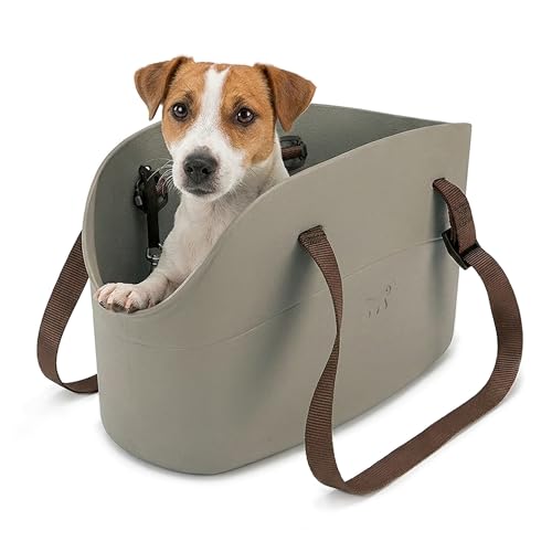 Ferplast Borsa per Cani fino a 8 Kg. Trasportino Gatti in Plastica Gommata, Impermeabile e Lavabile, Manici Regolabili, Cinghia di sicurezza, 43,5 x 21,5 x h 27 cm. Tortora