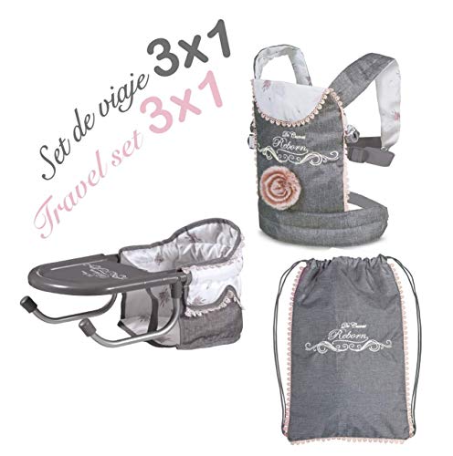 Decuevas- Set de Viaje Portabebe+Trona portatil sobremesa Reborn, (60031)