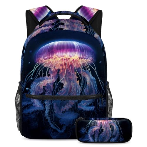 Cartable Deep Ocean Purple Medellyfish avec trousse scolaire filles garçons