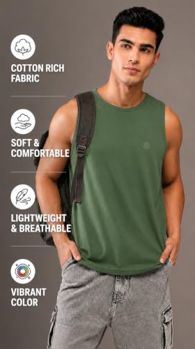 Image of CHKOKKO Sleeveless T-Shirt for Men Sando Tank Top Premium Cotton Blend Cut Sleeves Shirt as Casual, Lounge or Beach Wear Tshirt Muscle Fit Vest in Plain Round Neck