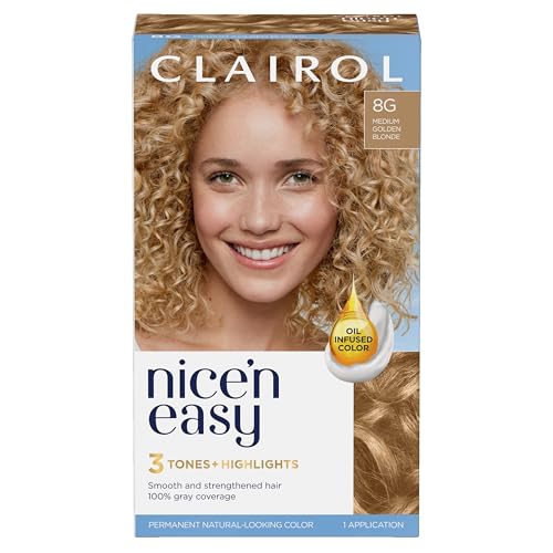 Clairol Nice’n Easy Permanent Hair Dye, 8G Medium Golden Blonde Hair Color, Pack of 1