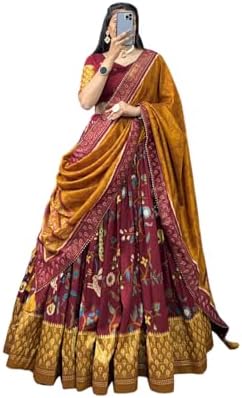 Womens' Wear Tussar Silk With Patola Printed Lehenga Choli Patola Print With Foil Work Chaniya Choli