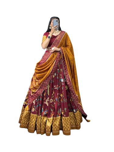 Womens' Wear Tussar Silk With Patola Printed Lehenga Choli Patola Print With Foil Work Chaniya Choli