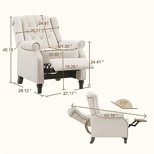 Trustmade Pushback Recliner Chair, Recliner Armchair With Padded Seat For Living Room, Bedroom, Beige #TOP2