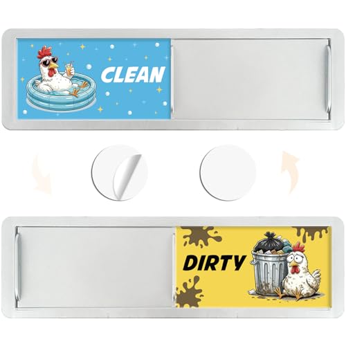 Dishwasher Magnet Clean Dirty Sign - Cosmisun Farmhouse Rooster Clean Dirty Magnet for Dishwasher Funny Chicken Stainless Steel Double Sided Dish Washer Magnetic Flip Indicator for Home Kitchen Decor