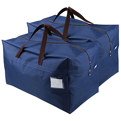 AMJ Heavy Duty Extra Large Moving Bags with Handles & Zippers, Storage Totes for Space Saving, Perfect Organization System (Blue - Set of 2)