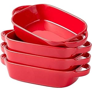 MNHW Ceramic Bakeware Set of 4 Rectangular Lasagna Pan Dish 9 x 5 Inch Red Bakeware-sets Baking supplies Kitchen accessories Cookie sheet Dish set Baking pan Bakeware sets Muffin pan Cake pan Ba