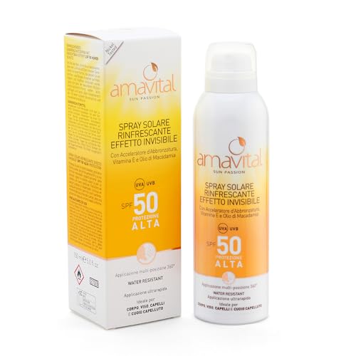 Spray solaire SPF 50 fini invisible Passion Amavital anti traces blanches et peau grasse