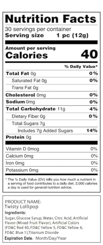 Twisty Lollipop, Rainbow Twist Lollipops Individually Wrapped Bulk, Kid's Lollipops Candy for Birthday, 12g Mixed Fruit Flavor 30 Pack