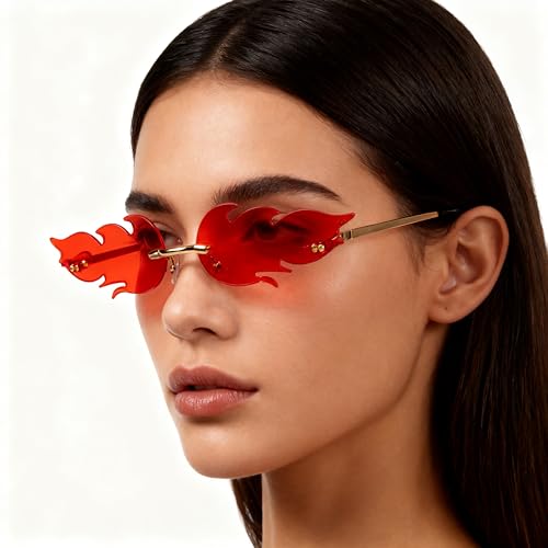 Flame Sunglasses Rimless Fire Glasses with Metal Frame - Unisex Halloween Sunglasses for Kids & Adults, Cosplay, Party Favor, Festival, Beach & Daily Fashion Eyewear2