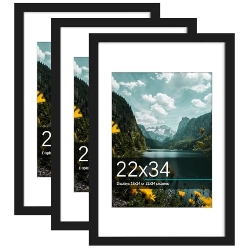 Image of Picrit 22x34 Black Poster Frame, Picture Frame for Wall, 3 Pack