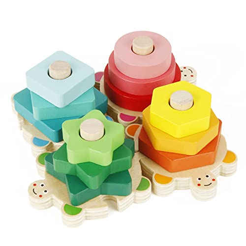 XiYee De Madera Rompecabezas Set Juguete Montessori, Juguetes Educativos para Bebés, para niños niñas 1 2 3 4 años Forma Reconocimiento Geometría Bloques de Stack & Sort Board, Juguetes Educativos Cover