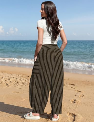 Image of TARSE Women's Linen Wide Leg Pants Baggy High Waist Palazzo Pants
