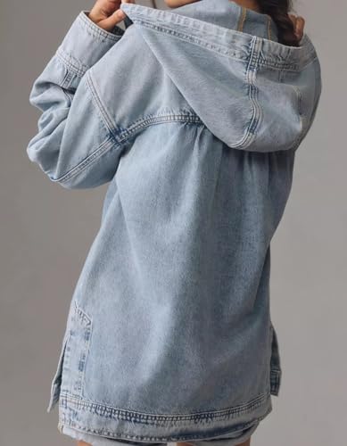 Kedera Women's Button Up Sweatshirt Denim Hoodie Oversized Pullover Jacket Jean Tops Casual Boyfriend Jackets2