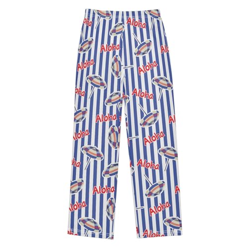 Aloha Striped Boys Long Pants Soft Trousers Elastic Waist Kids Lounge Bottoms with Pockets S-XL