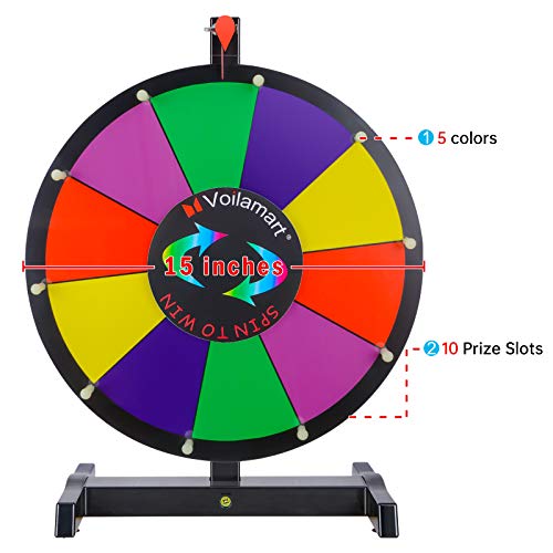 Voilamart 15" Tabletop Spinning Prize Wheel, Spin The Wheel Dry Erase, 10 Slots With Durable Plastic Base, 2 Pointer, Wheel Of Fortune Spin Game In Party Pub Trade Show Carnival #TOP5