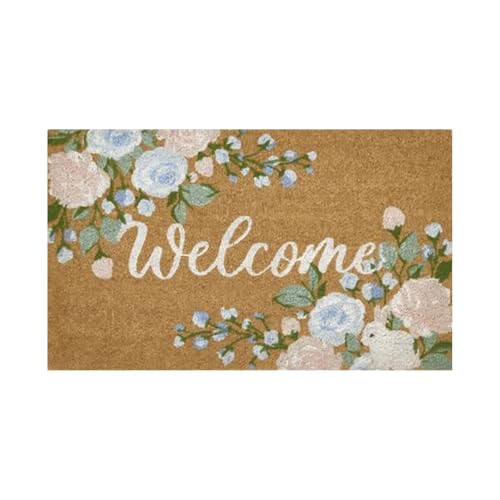 Generisch Fußmatte 50x80 cm für Innen & Außen, Blumen, Welcome- Kokosimitat Wetterfeste Türvorleger rutschfest, wetterfest bunt Dekorative Türmatte für Haustür, Eingang, Balkon & Terrasse (One Size)