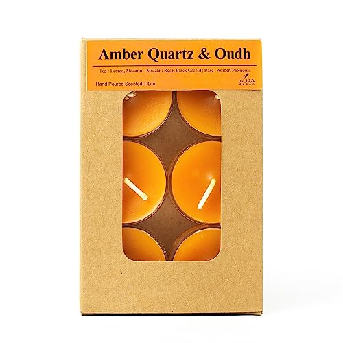 Image of AuraDecor Scented Soy Wax Acrylic Tealight Candle, Organic Luxury Aroma, Aromatic /Aromatherapy Candle || Long Lasting Burning Time (Pack of 1, Amber Quartz & Oudh)