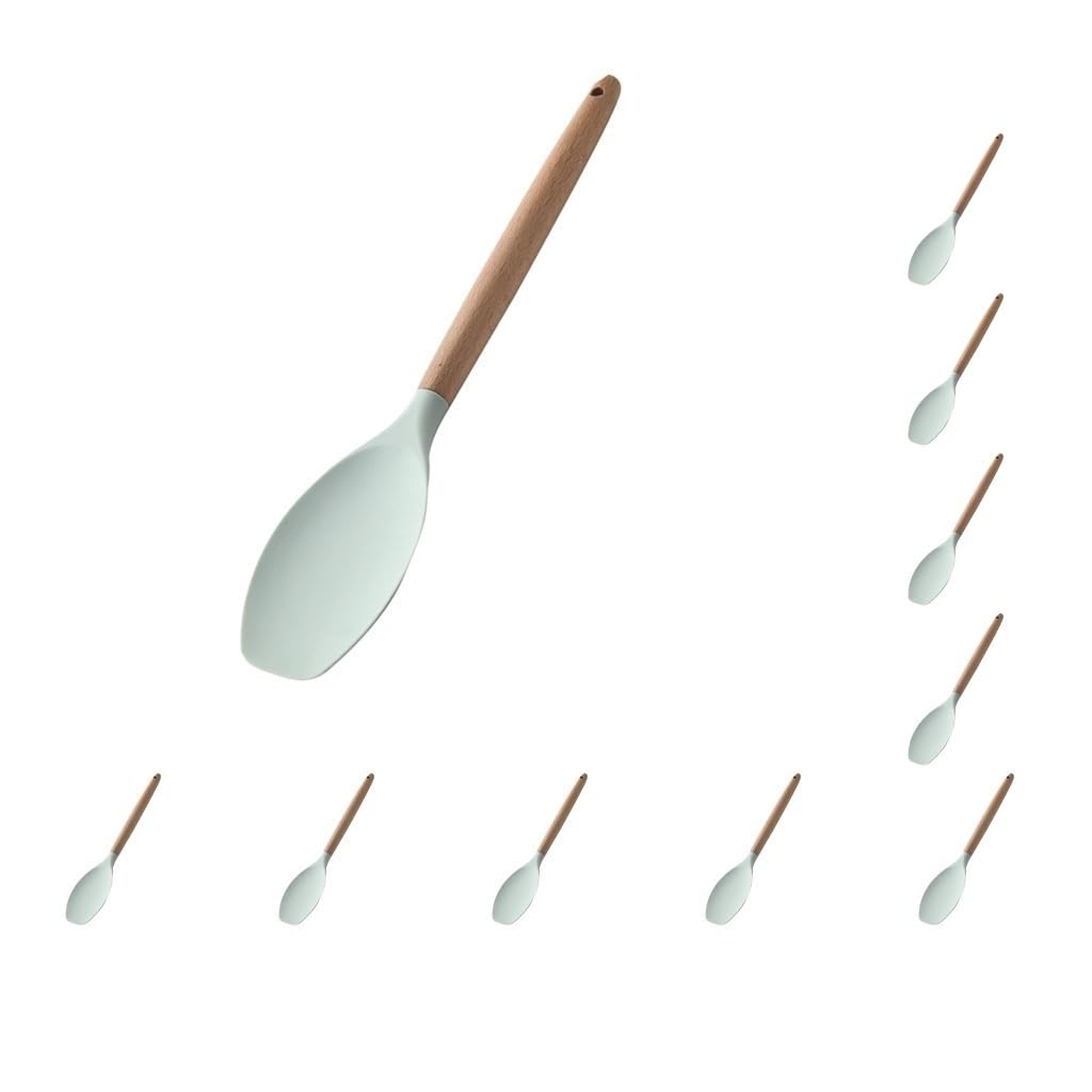 Küchenhelfer-Set, Silikon, antihaftbeschichtet, mit Holzgriff, 10-teilig, Rasen-Grün, Spatel