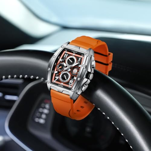 Image of LIGE Mens Watches Luxury Tonneau Watches for Men Waterproof Analog Watch Chronograph Calendar Date Men's Dress Business Work Watch Large Square Face Wristwatch
