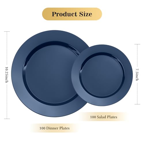 Image of Goodluck 200PCS Navy Blue Plastic Plates, Disposable Blue Plates