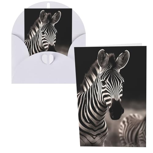 QMNSEHF 野生動物 ゼブラ グリーティングカード 封筒付き サンキューカード Happy Birthdayカード 女性用 男性用 クリスマス ハロウィン 結婚式 空白 ノートカード あらゆる機会 グリーティングカード 4x6