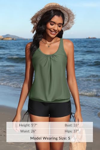 Image of Yonique Blouson Tankini Swimsuits for Women 2 Piece Bathing Suits Tops with Boyshorts Modest Loose Fit Swimwear