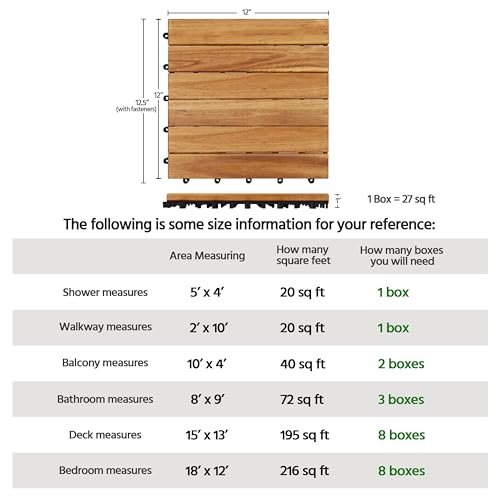Yaheetech 54PCS Acacia Wood Interlocking Flooring Tiles Waterproof Flooring for Outdoor & Indoor Patio,Balcony,Garden,Poolside,12 × 12 in