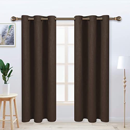 LORDTEX Linen Look Textured Blackout Curtains with Thermal Insulated Liner - Heavy Thick Grommet Window Drapes for Bedroom, 40 x 84 Inches, Chocolate, Set of 2 Panels