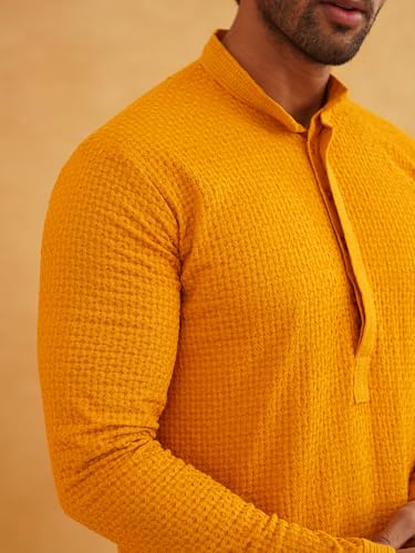 Image of SOJANYA Men's Cotton Checkered Thread Embroidered Long Kurta