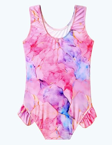 Snowheart Girls Bathing Suit Toddler Swimsuit Girl Hawaiian Floral Ruffle One-Piece Breathable Swimwear 4-10T2