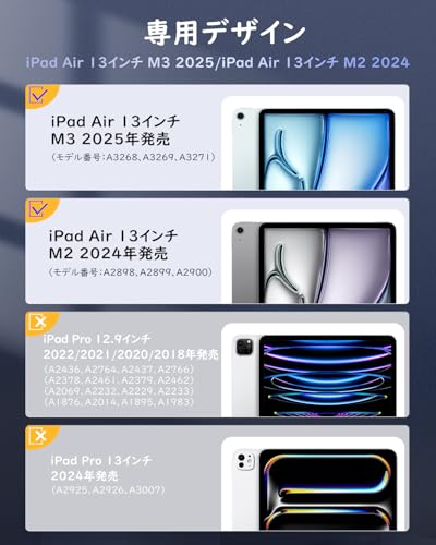 TiMOVO iPad Air 13インチ ケース(M3/M2)2025/2024 13インチiPad air M3 M2 カバー ペン収納 透明バック PencilProワイヤレス充電対応 PUレザー 三つ折り TPU スタンド オートスリープ機能付き 軽量 スマートカバー アイパッドエアー13インチケース Black