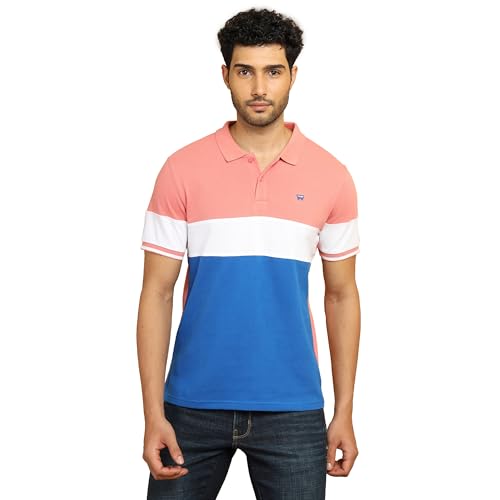 Image of Wrangler Men's Color Block Pink Collared Neck T-Shirt