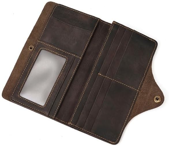 Men's Genuine Leather Wallet with Vintage Snap Closure Long With Multiple Card Slots