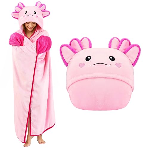 Moyel Axolotl Gifts Cute Axolotl Wearable Blanket Hoodie Funny Birthday Gifts for Women Adults Teen Girls Valentines Day Anniversary Present for Daughter Granddaughter Wife
