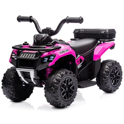 Kidzone 6V Ride on ATV Quad for Toddlers 18-36 Months, Battery Powered 4-Wheeler with Bluetooth, USB, Storage Box & LED Lights, Treaded Tires, Max 1.2